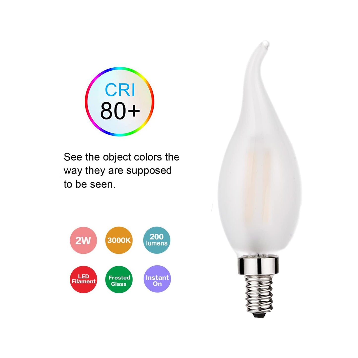 Beonllay LED Candelabra Bulb 2W Dimmable 12 Pack Soft White Frosted Glass E12 Base 3000K