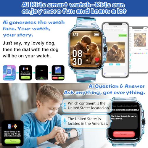 Smart Watch for Kids Boys Age 5-12, Ai Functions Games HD Touch Screen Watches with Video Camera Music Player Pedometer He...
