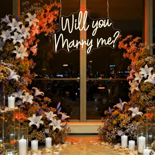 XIMAQIS Will You Marry Me Neon Sign 23inches Custom Wedding Dimmable Neon Light Sign Led Lights signs for Wedding Party De...