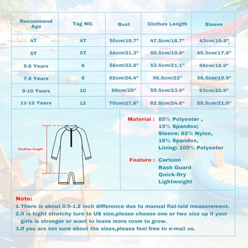LIBREDGE Girls Long Sleeve Rash Guard Swimsuits Zipper Bathing Suits