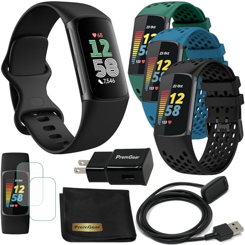 Fitbit Charge 6 Fitness Tracker Watch with Google apps (Black) Bundle with PremGear 3 Silicone Comfortable Watch Bands, 3f...