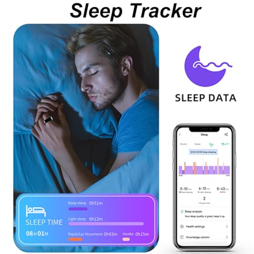 Smart Ring Heart Rate Monitor Fitness Ring Blood Pressure Sleep Tracker Fitness Tracker Pedometer Calories Step Counter Wa...