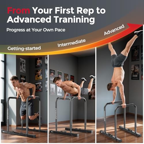 Sportsroyals Adjustable Dip Bar Station, Heavy Duty Parallette & Parallel Bars, 400LBS Stable Dip Stands for Home Gym, Cal...