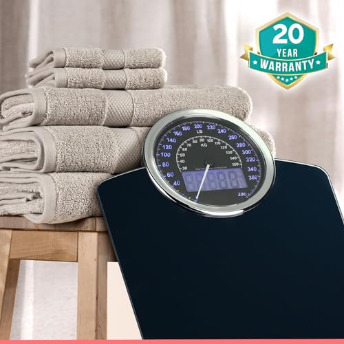 Adamson Hybrid 2-in-1 Analog & Digital Weighing Scale for Body Weight up to 400lbs - Thick Tempered Glass - Extra Large Di...