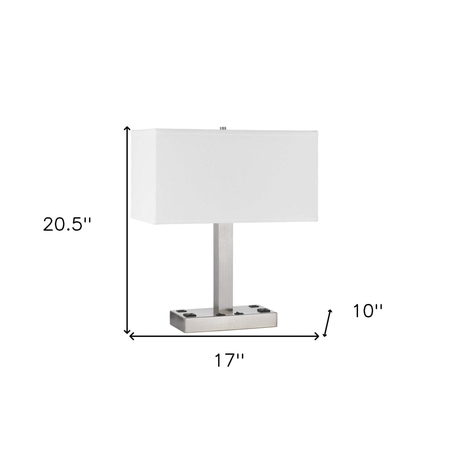 Homeroots 21 In. Nickel Metal Desk Lamp With Usb And White Rectangle Shade, Model 524760