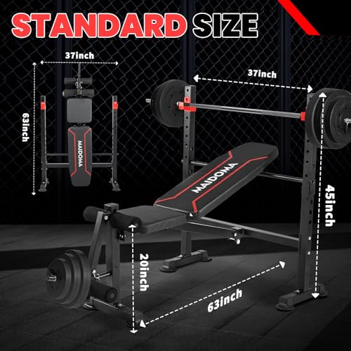 MAIDOMA 1500LBS 8 in 1 Weight Bench Set with Leg Extension/Curl and Preacher Curl, Bench Press Set and Barbell Rack with S...