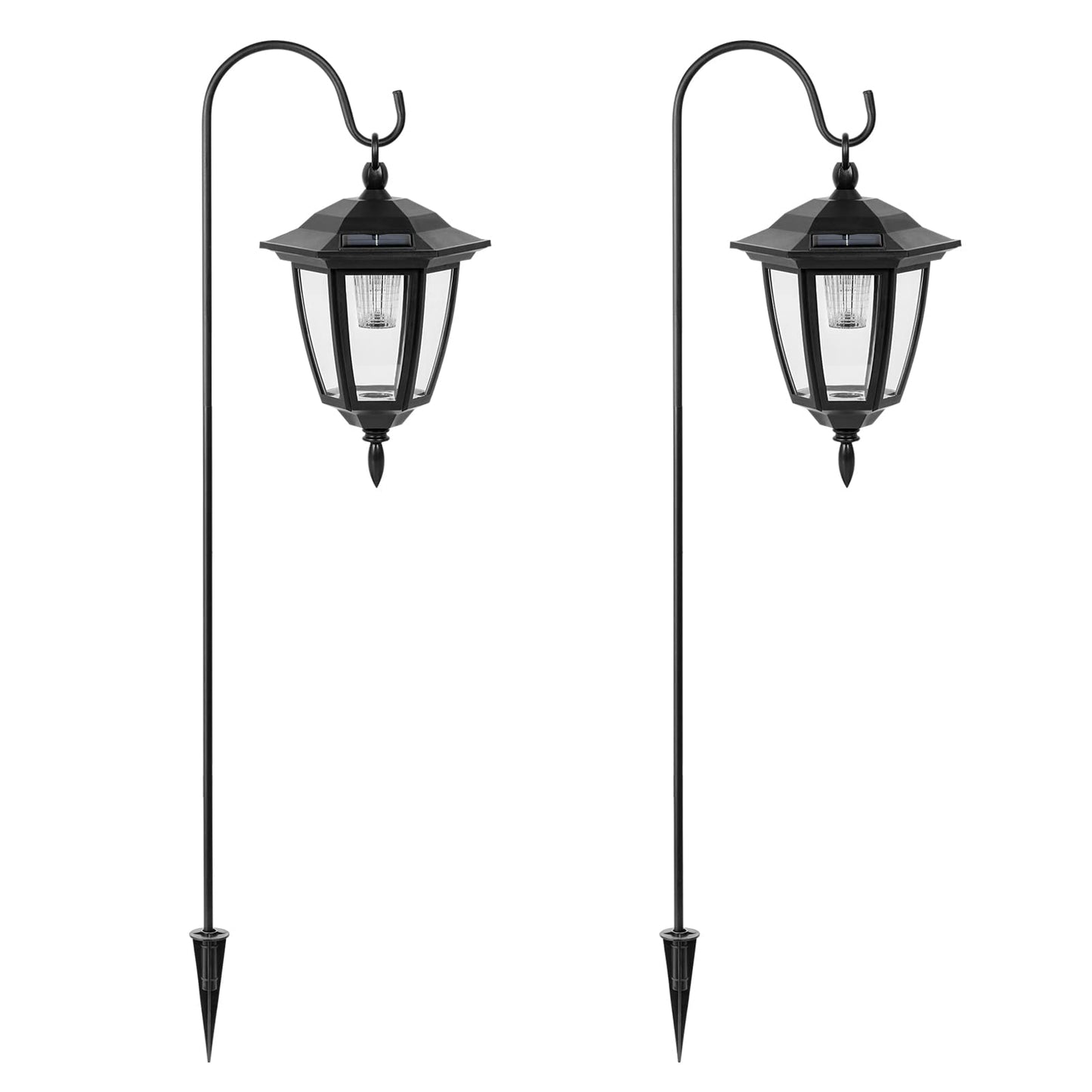 Viewsun Solar Hanging Lights, Waterproof Plastic Lanterns, 2 Pack, White, with Shepherd Hooks for Garden, Patio, Backyard, Pathway Decor