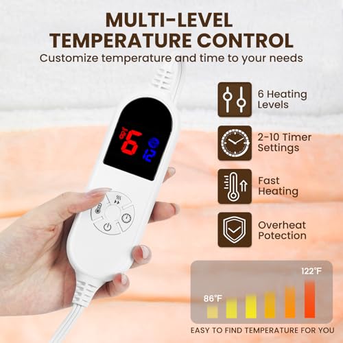 DAILYLIFE Wearable Heated Blanket, 40"x70" Eletric Throw with 6 Heating Levels and 12 Hours Timer, Heated Wrap Poncho Shaw...