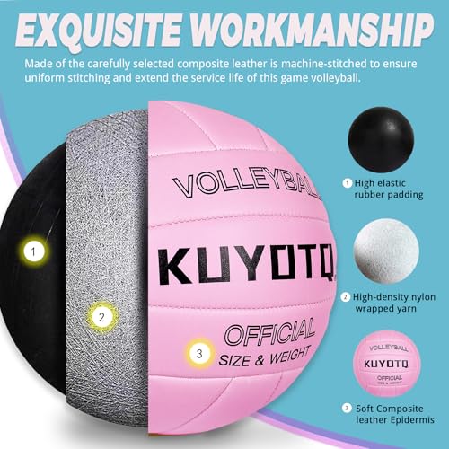 KUYOTQ Pink Volleyball - Official Size 5 Soft Composite Leather Cover, Indoor Outdoor Beach Light Volleyball for Training...
