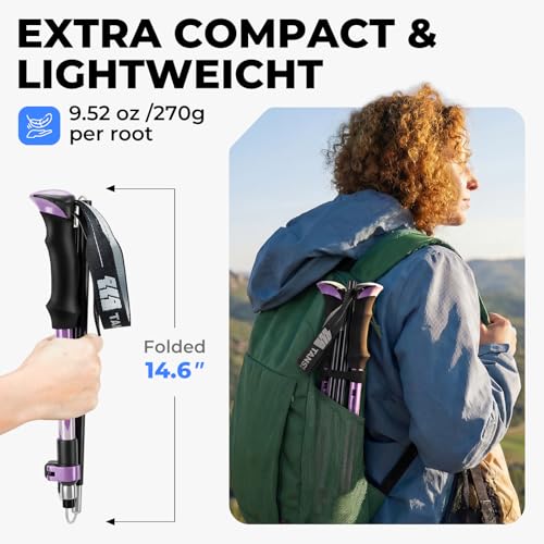 TANSTRIDER Collapsible Hiking Poles Folding Trekking Poles Walking Stick Lightweight Aluminum Hiking Gear with Metal Quick...