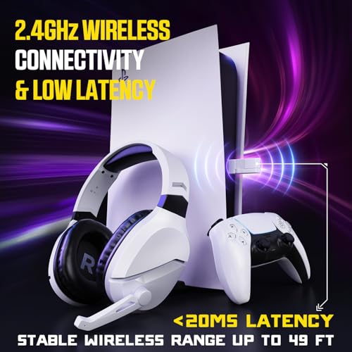 WolfLawS Wireless Gaming Headset with Noise Canceling Microphone for PS5, PC, PS4, 2.4G/Bluetooth Gaming Headphones with U...