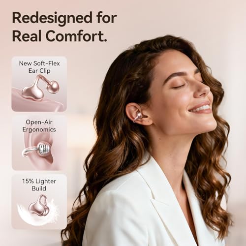 Kinglucky Upgraded Open Ear Earbuds, Clip-On Earbuds Comfortable fit, Crystal-Clear Sound, 50H Play, Open Ear Headphones W...