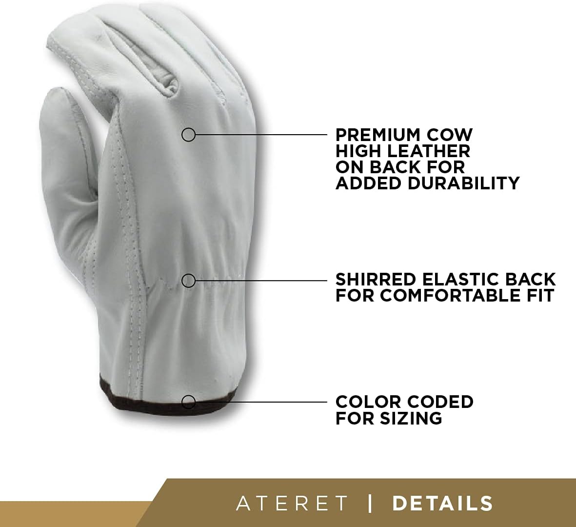 ATERET 12 Pairs Medium Heavy Duty Durable Cowhide Leather Work Gloves I Driver Gloves for Truck Driving, Warehouse, Gardening, Farming