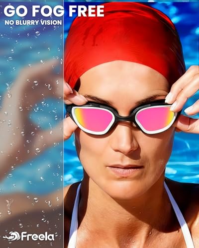 Freela 2Pack Polarized Unisex Adult Swim Swimming Goggles, UV400 Protection Anti Fog 180° Wide Clear View for Men Women Youth