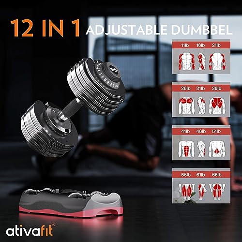 ATIVAFIT Adjustable Dumbbell Pair 12-in-1 Quick Dial Safety Lock Anti-Slip Grip Space-Saving Home Gym