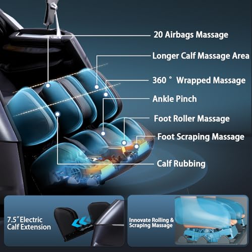 HealthRelife 4D Massage Chair Full Body Zero Gravity Recliner - 55“ SL-Track,20 Auto Modes,11 Massage Technique,40 Airbags...