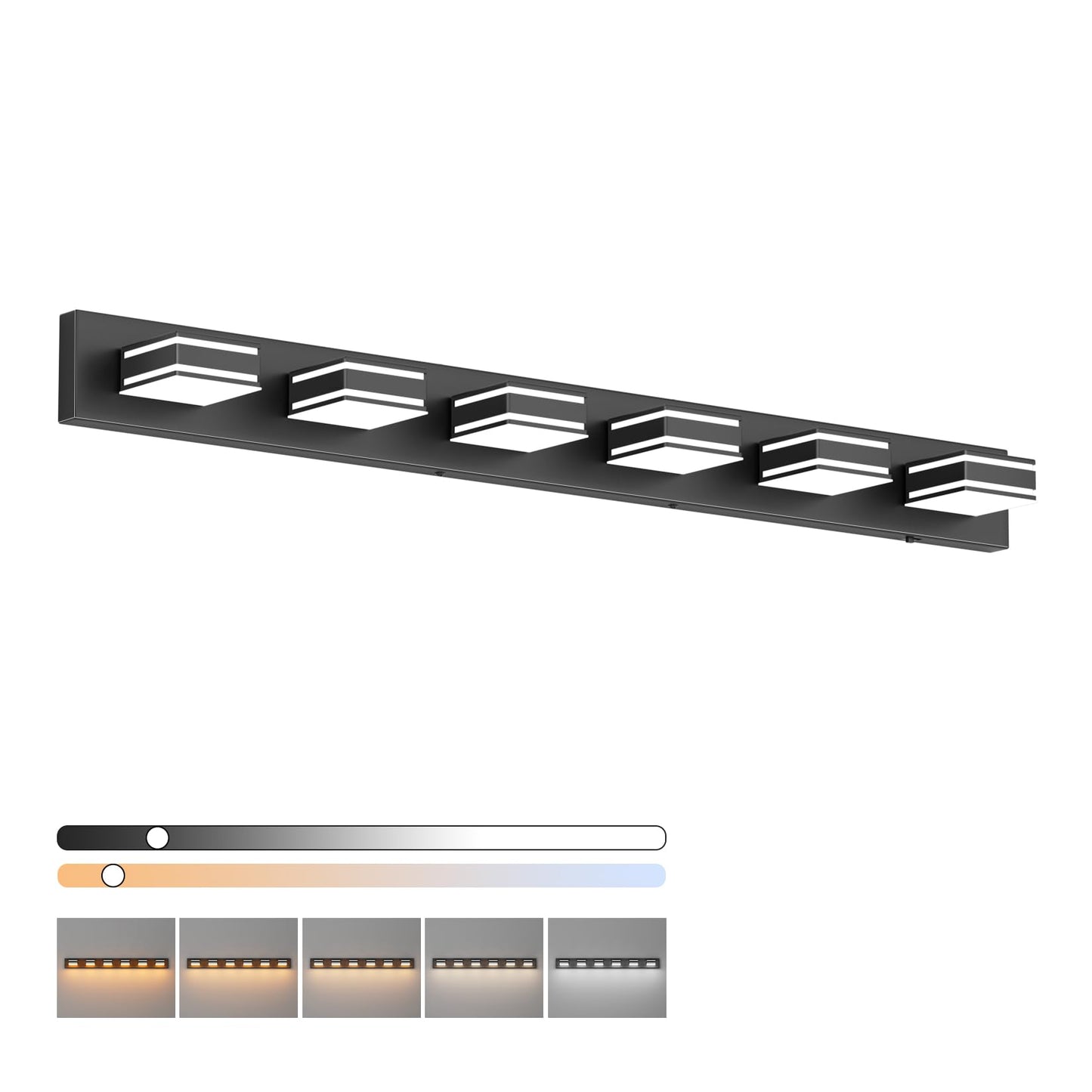 Ralbay 48Inch Black Bathroom Vanity Light With 5 Color Temperatures (3000K-6000K) Dimmable Metal Acrylic Modern Led Matte Black Bathroom Lighting Over Mirror (6-Light)