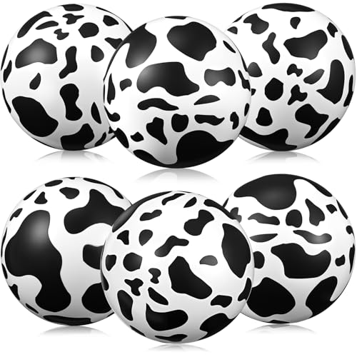 Hungdao 6 Pcs Cartoon Cow Inflatable Bouncy Balls 9 Inch Playground Beach Ball Cow Print Mini Dodgeball Kickball for Beach...