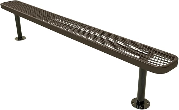 Coated Outdoor Furniture Heavy-Duty Outdoor Bench Thermoplastic Coated, Expanded Metal, Commercial-Grade Seating, Made in America (Surface Without Back, 8 Ft, Textured Brown)