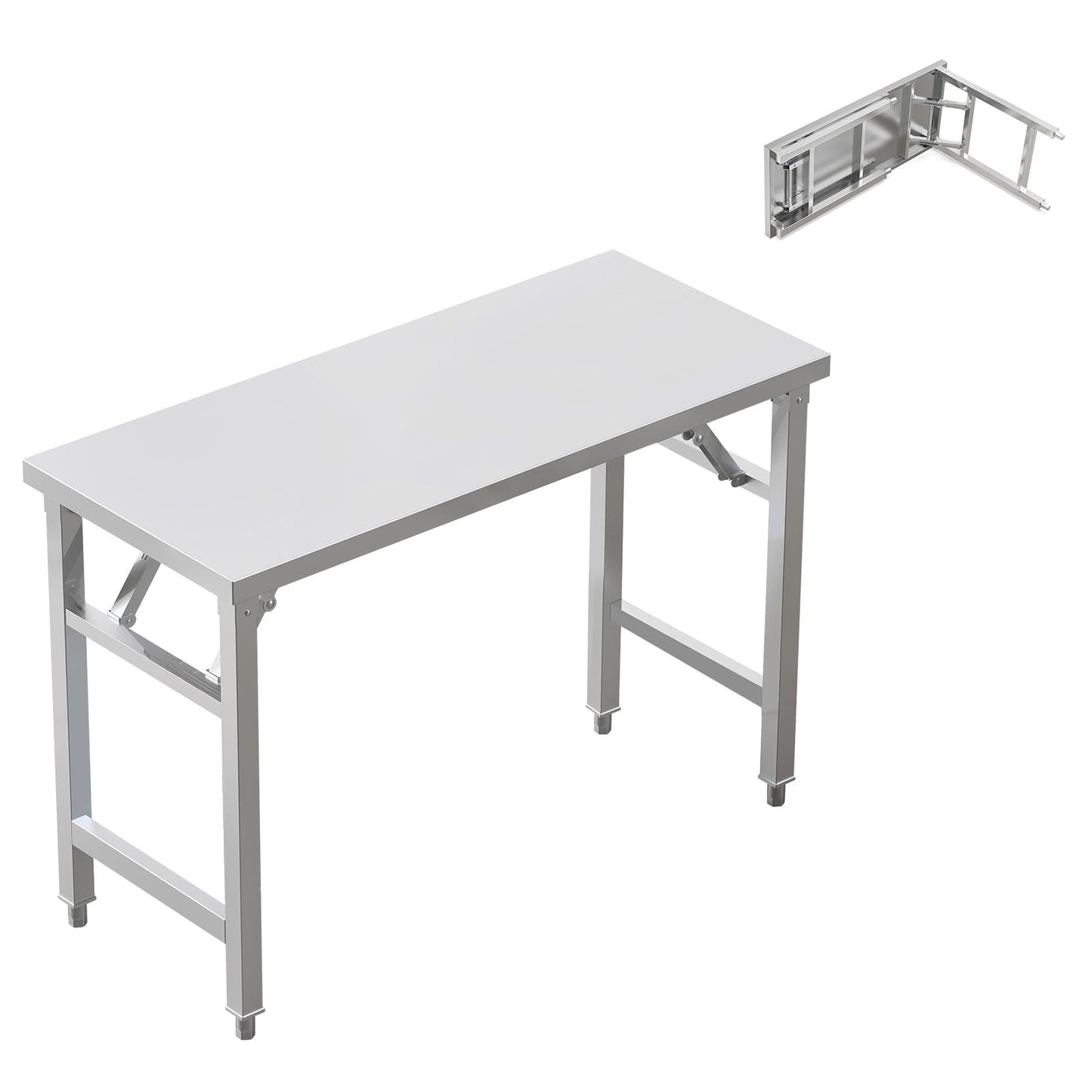 PurezmMoto Folding Stainless Steel Table with Adjustable Table Corners and Lower Removable Shelf 20X45 Inches for Outdoor Camping, Maintenance Room, Storage, Kitchen (Without undershelf)