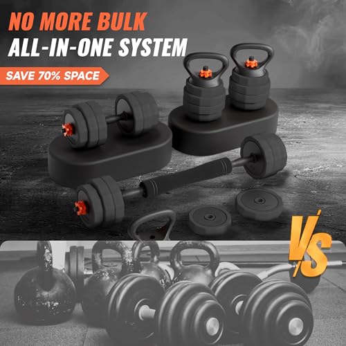 ZTTEN Adjustable Dumbbell Set,25/45/65lbs - Double-nut Fastening - 5 in 1 Free Weights as Barbell, Kettlebells, Push up St...