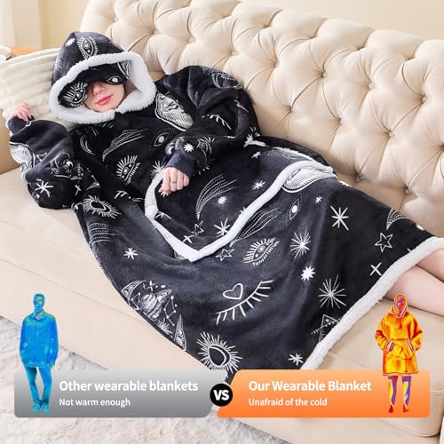 IFNOW Wearable Blanket Hoodie, Oversized Sherpa Fleece Hooded Sweatshirt with Eye Mask for Adult, Gifts for Women Men