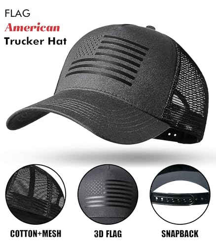 American Flag Trucker Hat Baseball Cap Snapback Fitted Hats for Men Women Snap Closure Design Breathable Mesh Side Durable