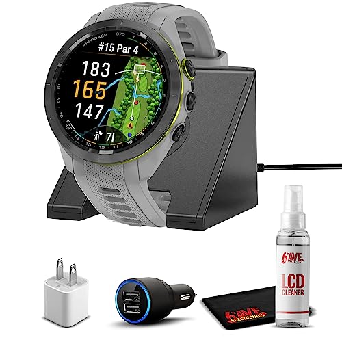 Garmin Approach S70 (Gray, 42mm) Golf GPS Watch AMOLED Display with Charging Stand, Car & Wall Adapters and Cleaning Kit