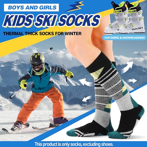 ANTSANG Kids Merino Wool Ski Socks 3 Pairs Boys Girls Thermal Warm Thick Winter Cushioning Socks for Snowboarding Skiing