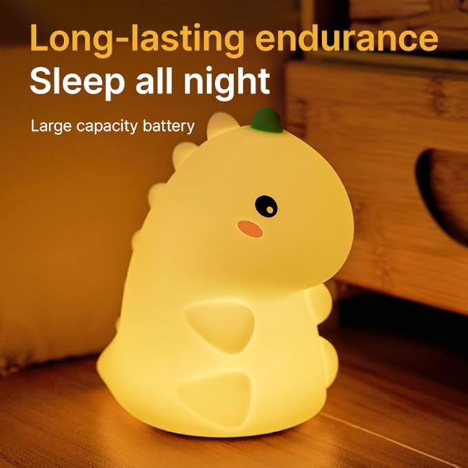 LED Dinosaur Night Light, 3 Level Dimmable Nursery Decor, Cute Lamp Silicone Squishy Light, Rechargeable Bedside Touch Lamp for Breastfeeding Toddler Baby Kids Decor