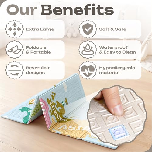 Baby Play Mat 79 x 71 Inch, Extra Large Foldable Play Mats for Babies and Toddlers, Foam Play Mat for Floor Travel Bag