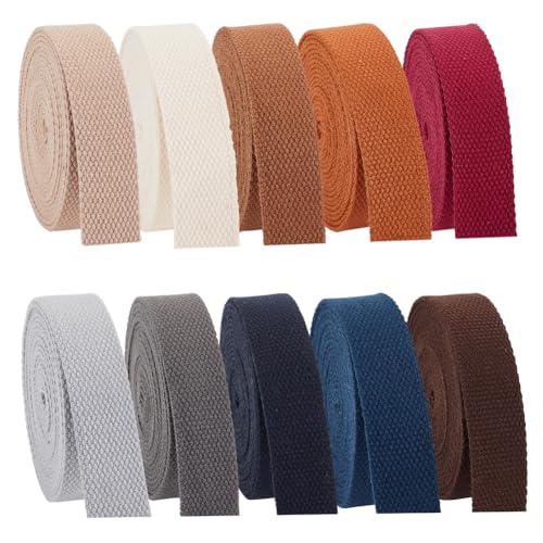 PH PandaHall 38 Yards Cotton Webbing 1 Inch Polyester Cotton Webbing Straps 10 Colors Bag Handles Belt for Tote Bag Purse ...