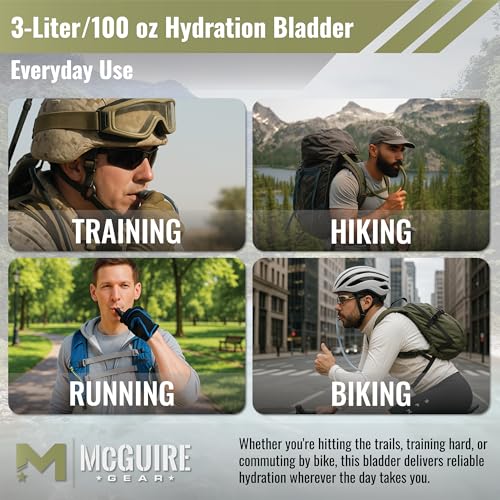M MCGUIRE GEAR Hydration Bladder, 3L/100 oz. Water Bladder, Leak Proof Hydration Pack, Water Reservoir with Insulated Drin...