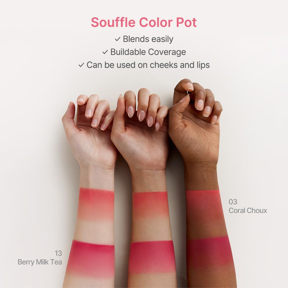 dasique Souffle Color Pot #02 Pomelo Pudding - Makeup Blush, Buildable Silky-Smooth Texture, Build-In Mini Brush, Multi-Use For