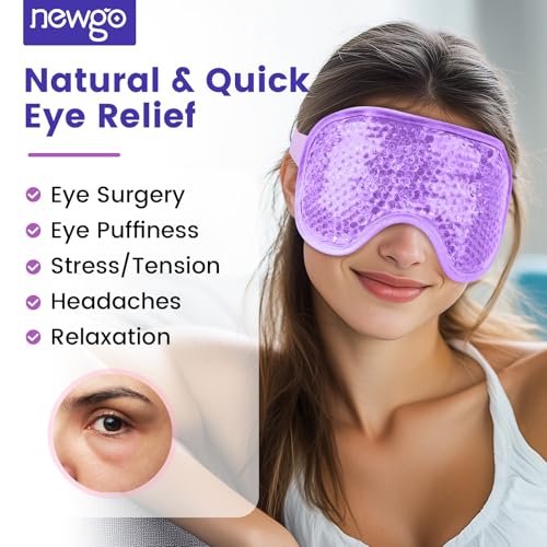NEWGO Cooling Gel Eye Mask - Reusable Cold Pack for Puffy Eyes, Dark Circles, Migraine, Stress Relief - Purple With Soft P...