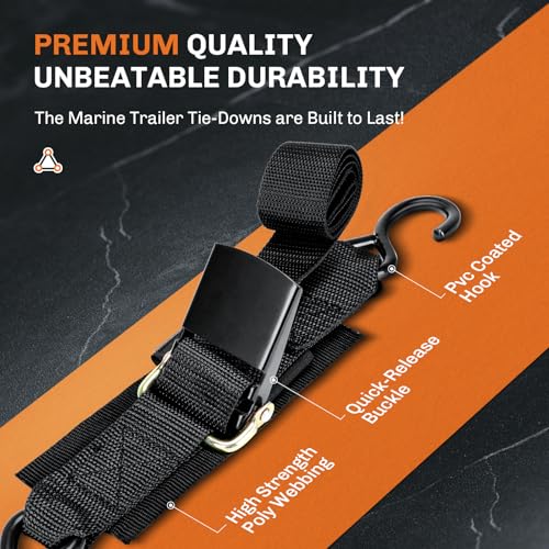 WELLUCK Boat Trailer Transom Tie Downs Straps 1200 LBS, 2" x 4' Adjustable Boat Buckle Transom Tie Downs to Trailer, Marin...