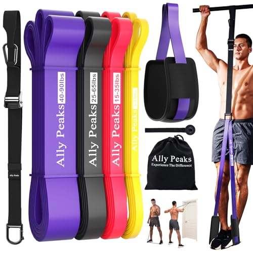 Ally Peaks Pull Up Assistance Bands，Heavy Duty Resistance Band for Pull Up Bar，Adjustable Weight/Size with Fabric Feet/Kne...