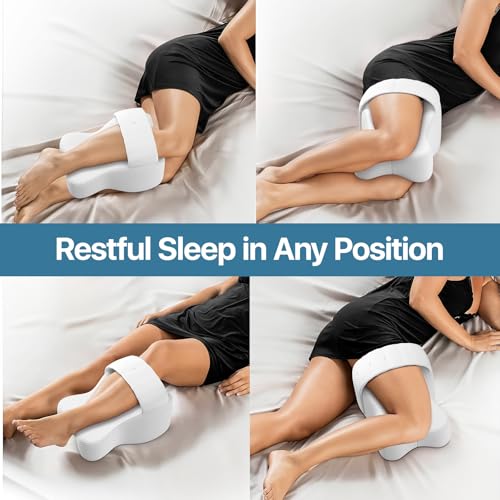 Knee Pillow for Side Sleepers, Large Comfortable Memory Foam Leg Pillow for Side Sleeping, Adjustable Strap, Pillow Sleepi...