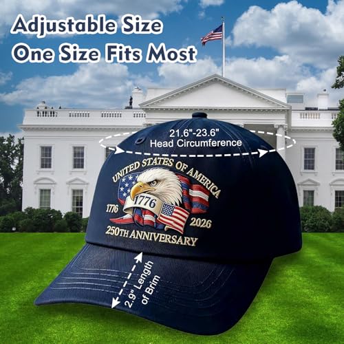 Bokauo 250 Anniversary USA Hat for Men Women,Printed Adjustable Baseball Cap,Patriotic 250th Gift for Husband,Veteran