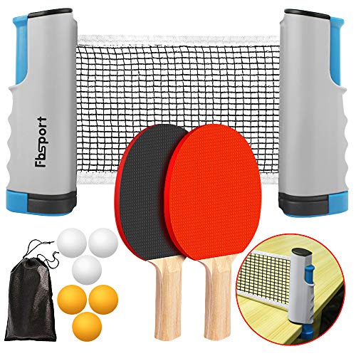 FBSPORT Ping Pong Paddle Set, Portable Table Tennis Set with Retractable Net,Rackets,Balls and Carry Bag for Indoor/Outdoo...