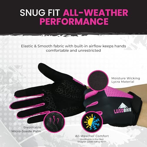 LuxoBike Bike Gloves for Men Women with Anti-Slip Shock-Absorbing Riding Pad, Light Weight Full Finger Cycling Gloves Touc...