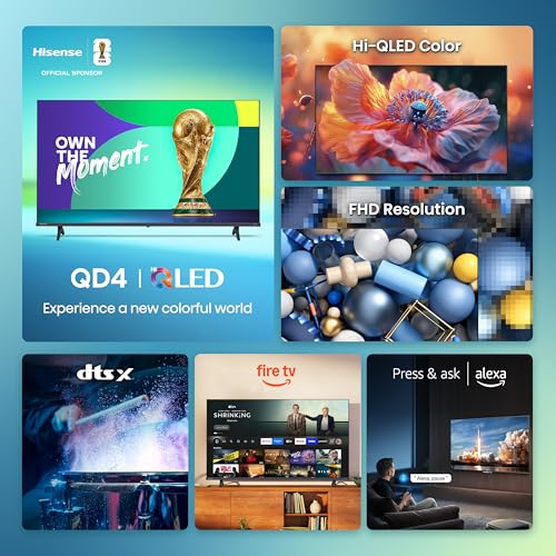 Hisense 40-Inch Class QD4 Series Hi-QLED FHD Smart Fire TV (40QD4QF, 2025 Model) - Quantum Dot Color, DTS Virtual: X, Alex...