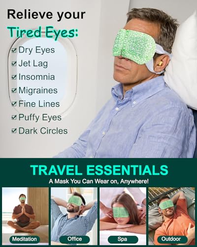 16 Packs Steam Eye Masks for Dry Eyes, Self Heating Warm Compress for Eyes Fatigue & Puffiness Relief, Disposable Heated E...