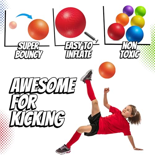 8.5 Inch Playground Balls Dodgeballs for Kids & Adults - (Pack of 6) Inflatable Rubber Indoor Outdoor Bouncy, Kickballs, F...