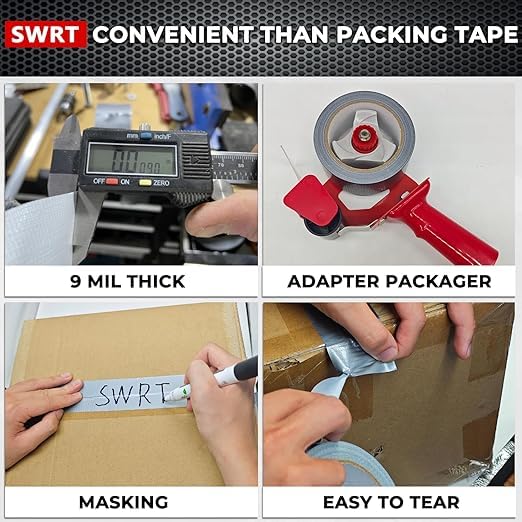 SWRT 9 Mil 10-Pack Silver Heavy Duty Duct Tape Strong Adhesive, 2 in x 30 YD (Total 300YD) Duct Heavy Duty Waterproof All Weather Gray Duct Tape No Residue Sealing & Patching for Indoor&Outdoor Repair