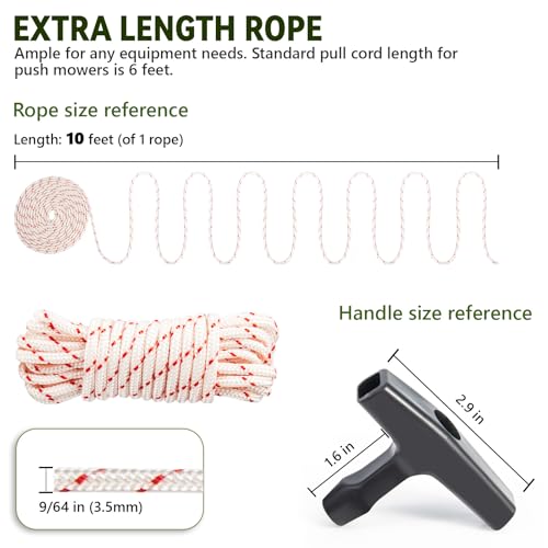 3 Pack, 10 ft x 9/64" (3.5mm) Pull Cord Rope with Handle, Premium Starter Rope with High Tensile Strength, Universal Pull ...