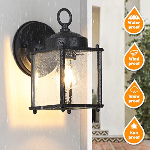 MATAMEYE Outdoor Wall Lantern, Exterior Waterproof Wall Sconce Light Fixtures, Black Front Door Wall Lighting with Clear B...