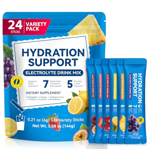 Electrolyte Drink Mix – 24 Stick Packs, Sugar-Free,Dehydration Relief,Hydration Support with 7 Electrolytes & 5 Vitamins –...