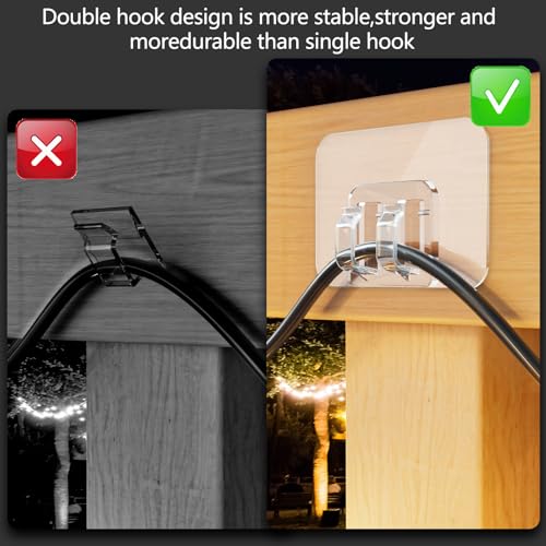 Galetcy Hooks for Outdoor String Lights - 100 Pack with Adhesive Strips - No Damage, No Tools, No Holes, Waterproof and U...