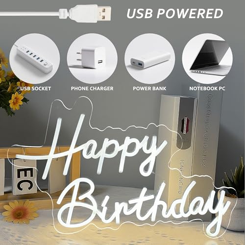 Mornajina 16.5'' x 11.8'' Happy Birthday Neon Sign for Backdrop Wall Decor, USB Powered Happy Birthday Led Sign for Backdr...